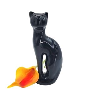 Vtg Black Ceramic Cat Statue Figurine Figure 8” Tall MCM